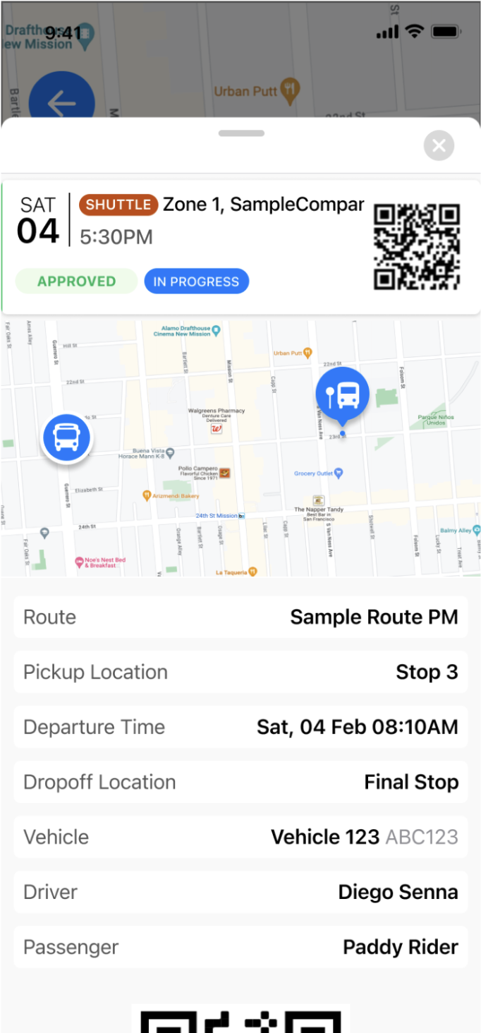 Mobile app shuttle journey screen